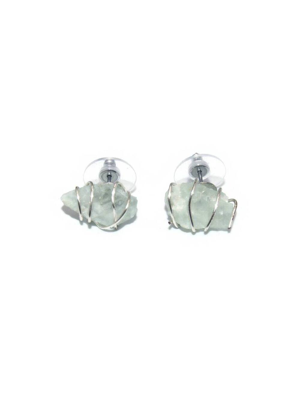 Vintage Natural Quartz Wrapped in Silver Tone Wire Stud Earrings.